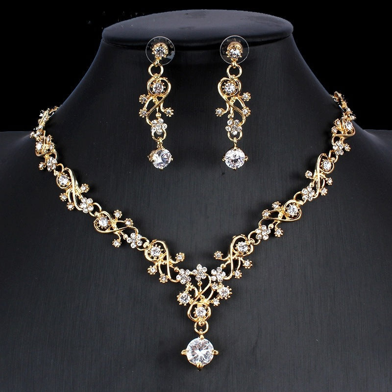 Golden Zircon Jewelry Set Bridal Necklace Earrings Wedding Two-piece Set Jewelry