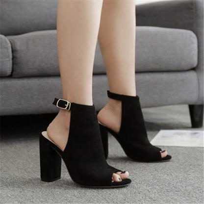 Spring new simple suede fish mouth hollow with high heel Roman sandals Shoes & Bags