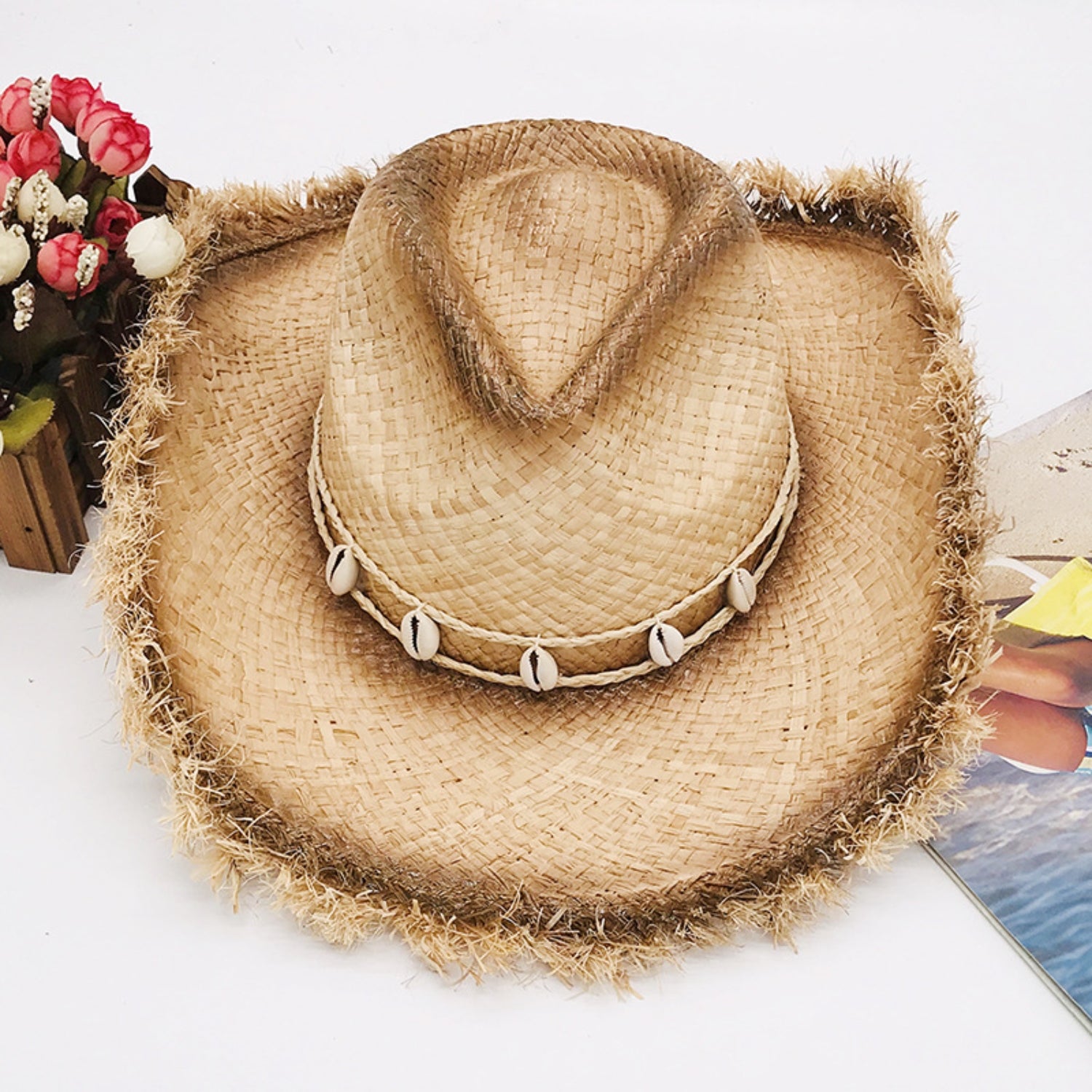 Raw Hem Wide Brim Raffia Hat apparel & accessories