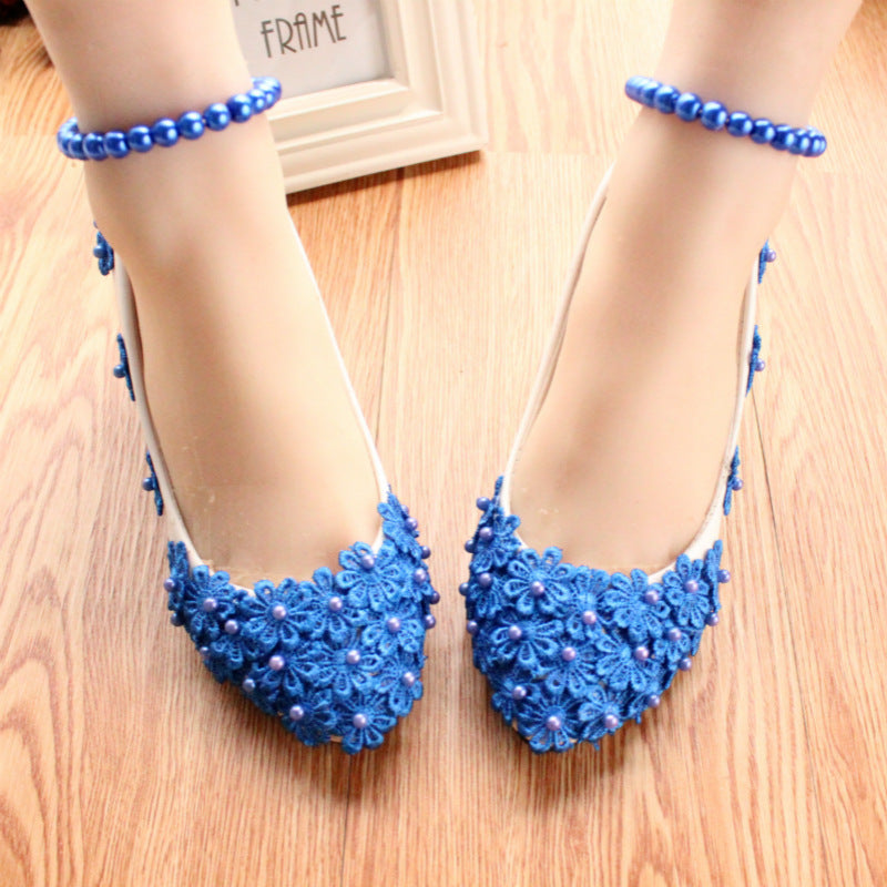 Women's Fashion Blue Pearl Anklet Wedding Shoes Shoes & Bags