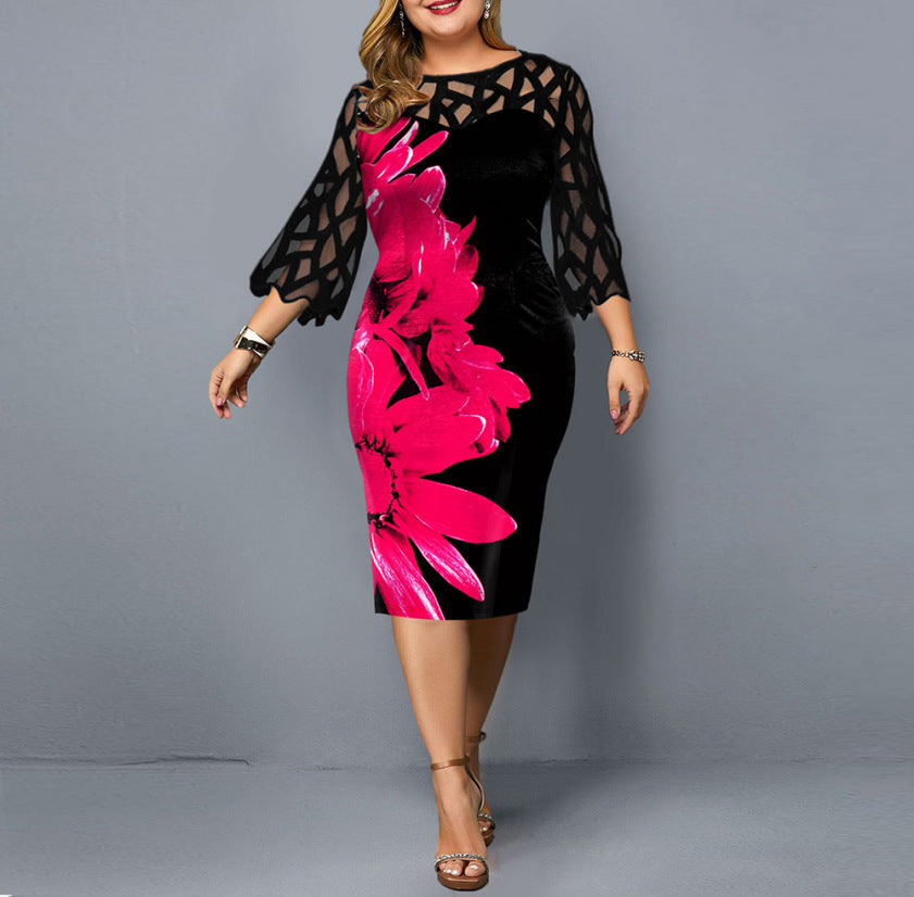 Lace Stitching Plus Size Women Dress Dresses & Tops