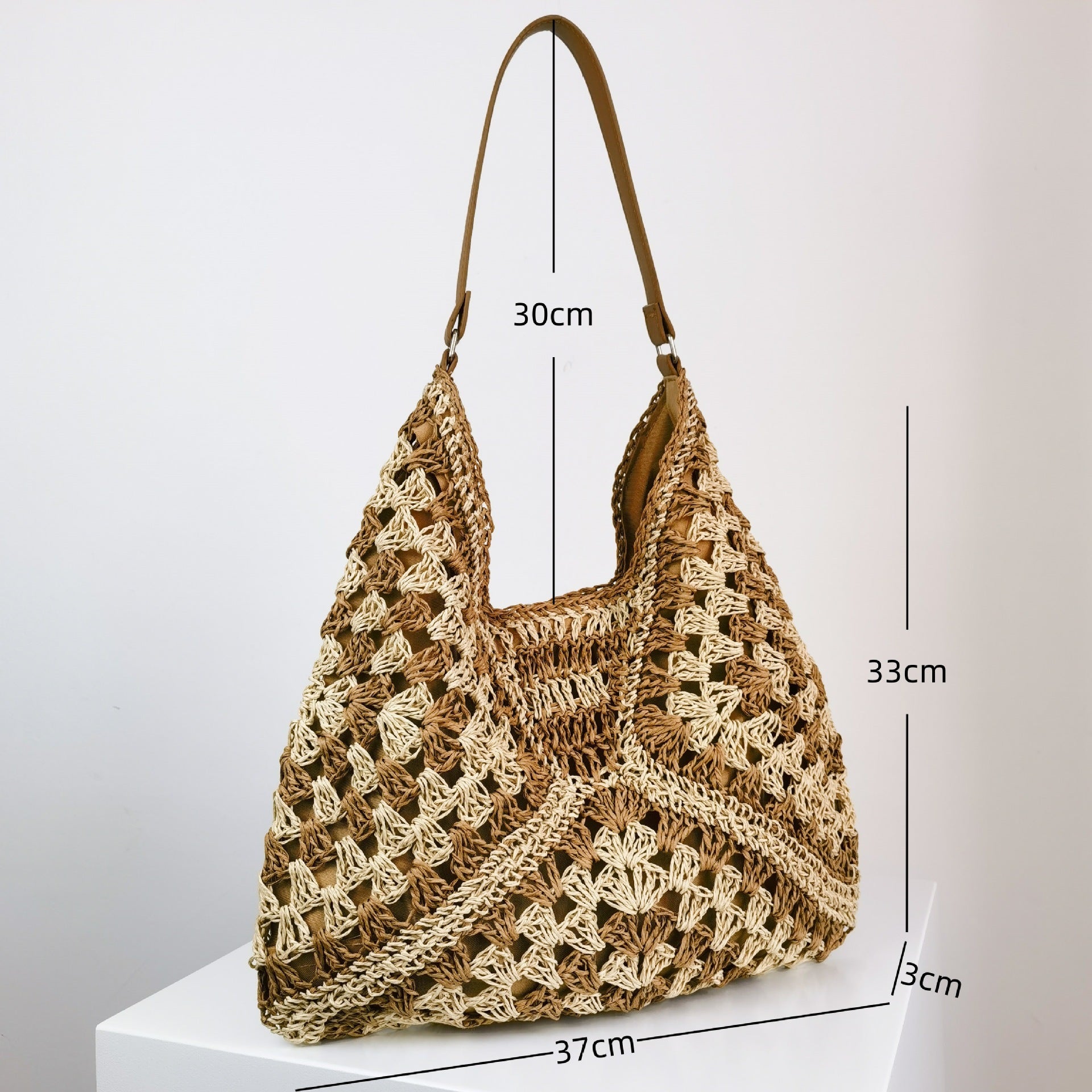 Women's Fashion Handmade Straw Woven Hollow Contrast Color Weave Shoulder Bag Accessories for women