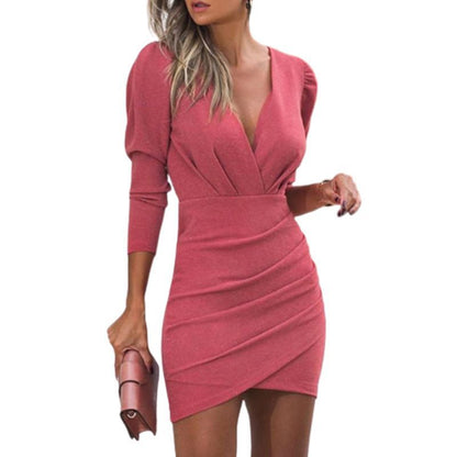 Thin Women's Solid Color Hedging Long Sleeve Dress apparel & accessories