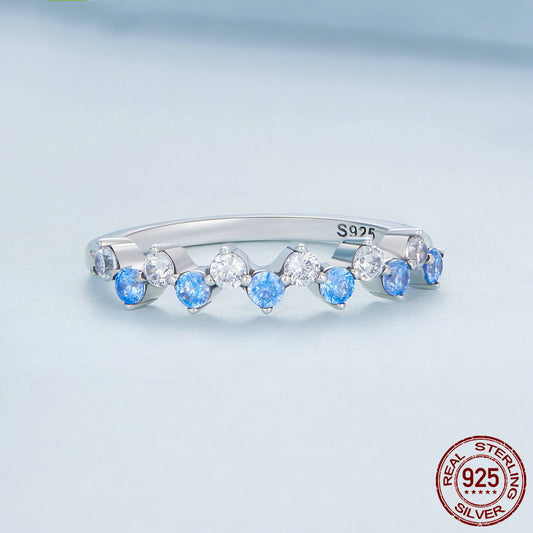 Classic Blue And White Zircon Ring Female Fresh And Flexible S925 Silver Jewelry