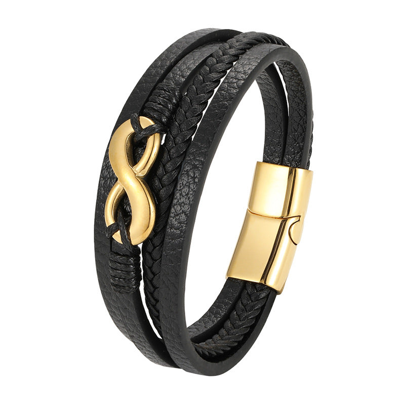 Digital 8 Multi-layer Leather Bracelet Men's Bracelet Leather Rope Jewelry