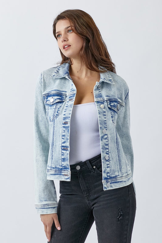 RISEN Button Up Washed Denim Jacket Dresses & Tops