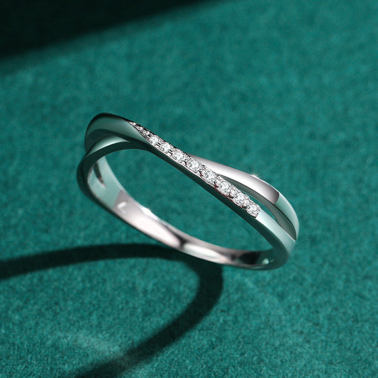 S925 Sterling Silver Cross Line Female Ring Simple Jewelry