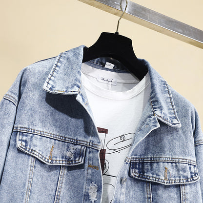 Women's ripped denim jacket spring and autumn apparels & accessories