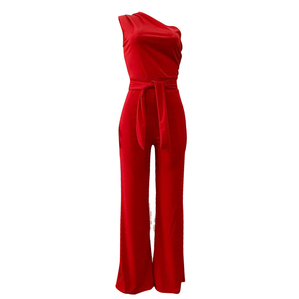 Sloping shoulder unilateral jumpsuit apparel & accessories