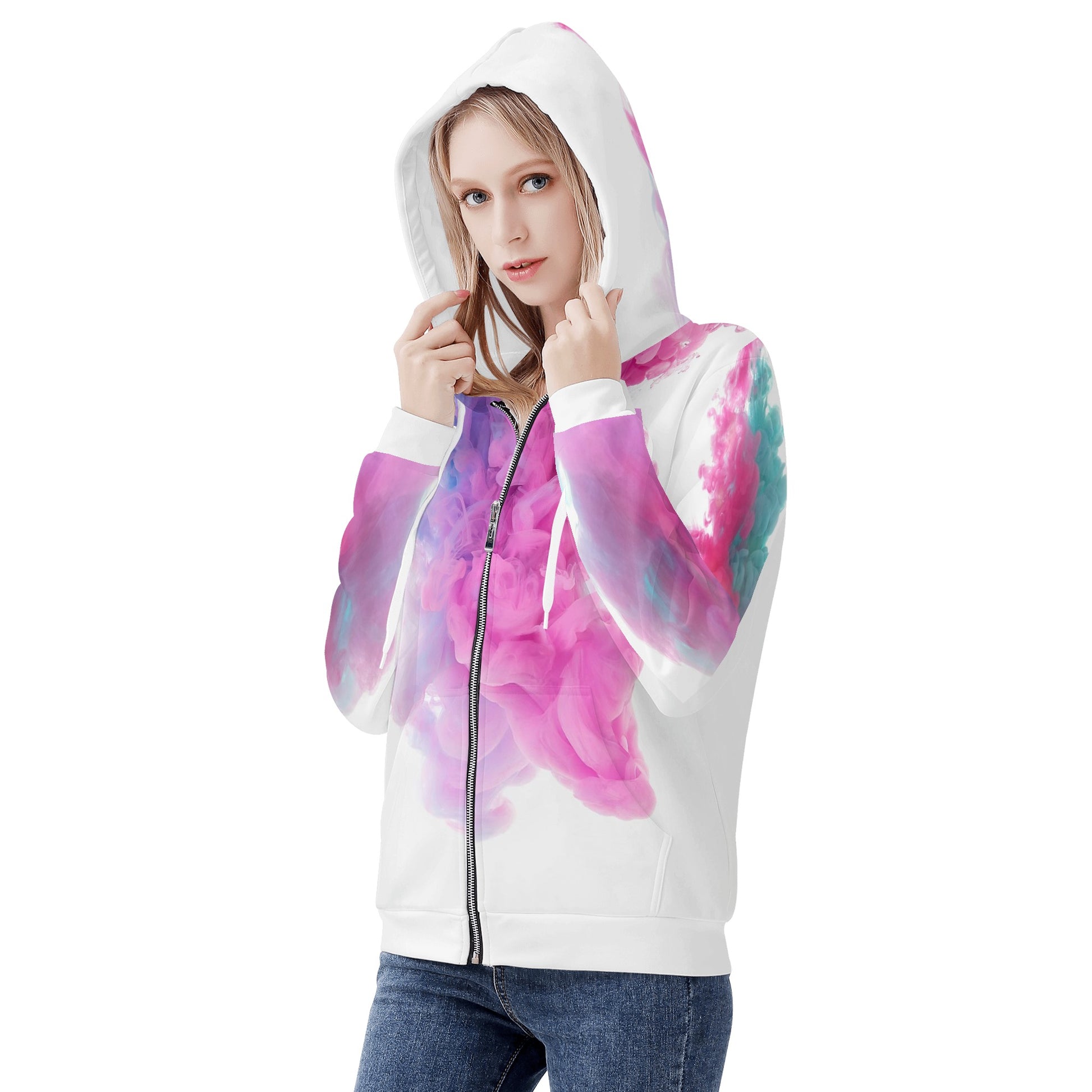 Womens Printed Zip Up Hoodie 