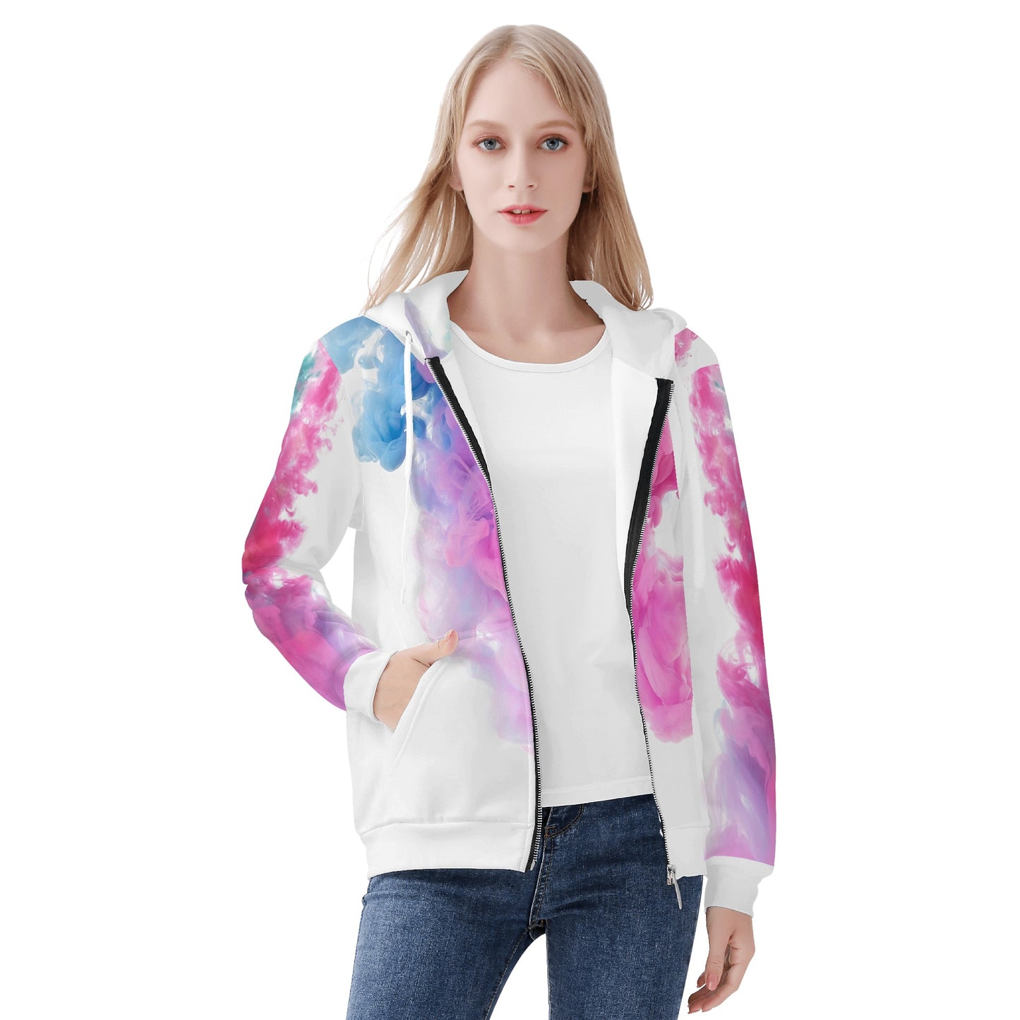 Womens Printed Zip Up Hoodie 