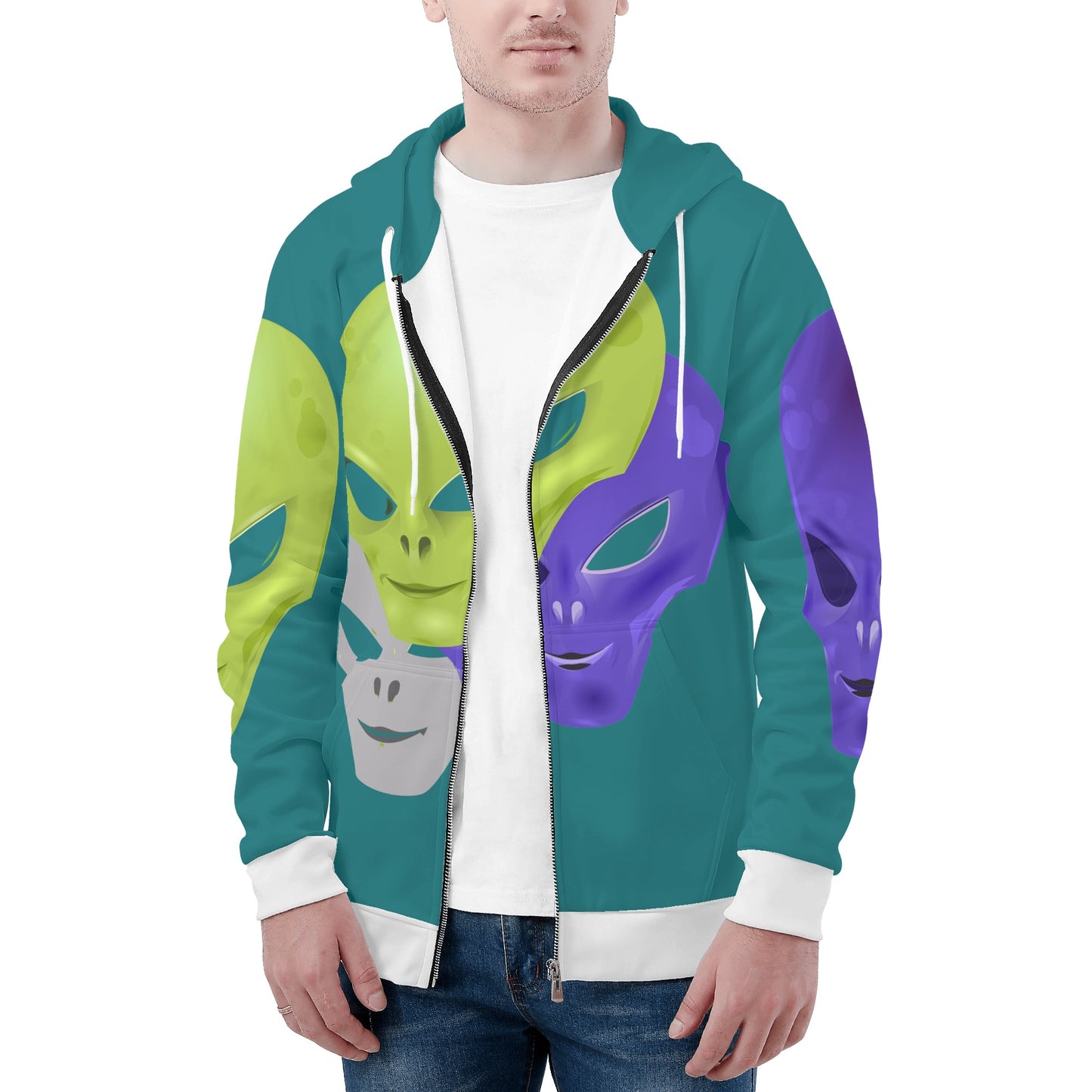 Mens Alien Print Classic Zip Hoodie 