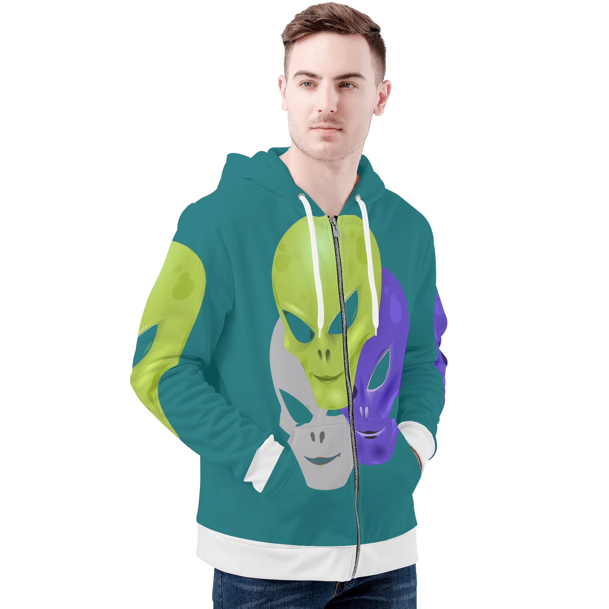 Mens Alien Print Classic Zip Hoodie 