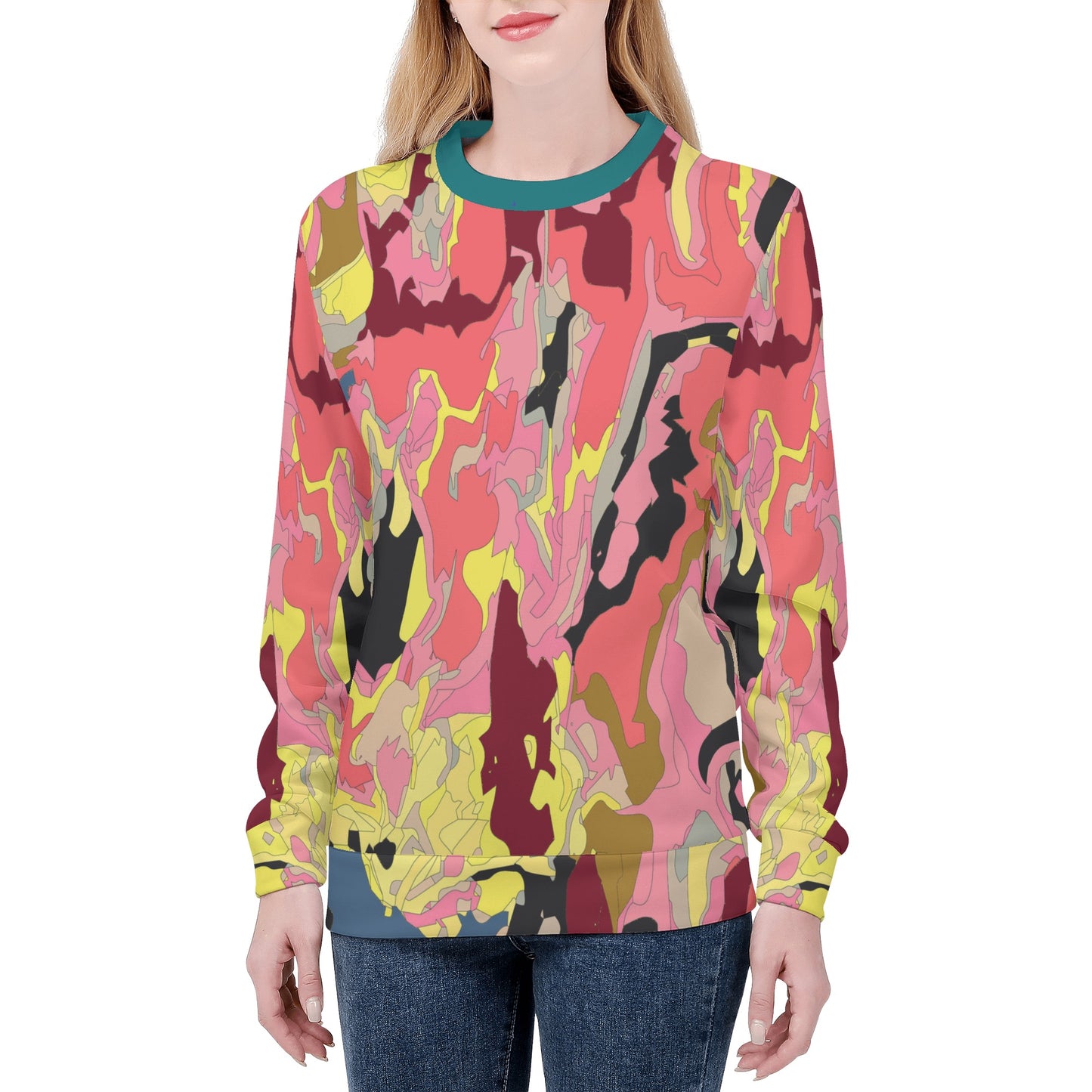 Womens Printed Pull Over Sweatshirt 