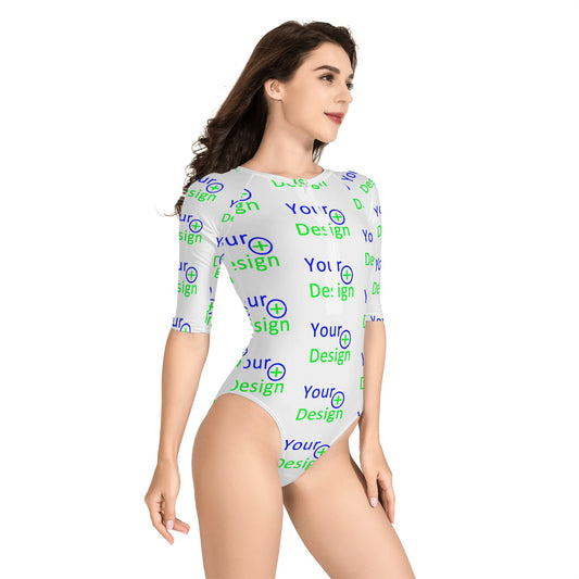 Womens One Piece Zip Front Half Sleeve Swimsuit-your design 