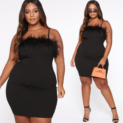 Plus Size Women's Suspender Feather Dress Gown Dresses & Tops