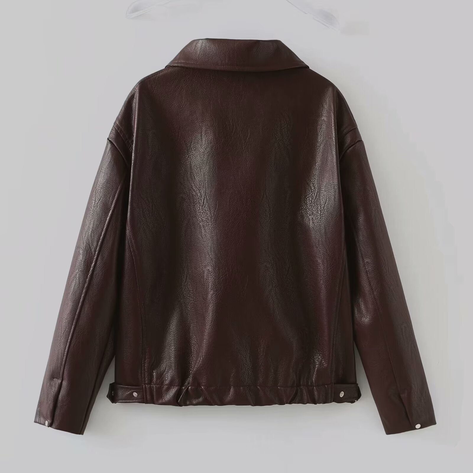 Solid Color Square Collar Leather Jacket Coat apparels & accessories