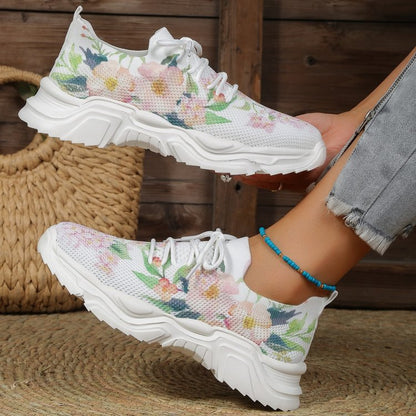 Casual Flower Sports Women's Fashion Flat Single Plus Size Warped Head Lace Up Casual Shoes & Bags