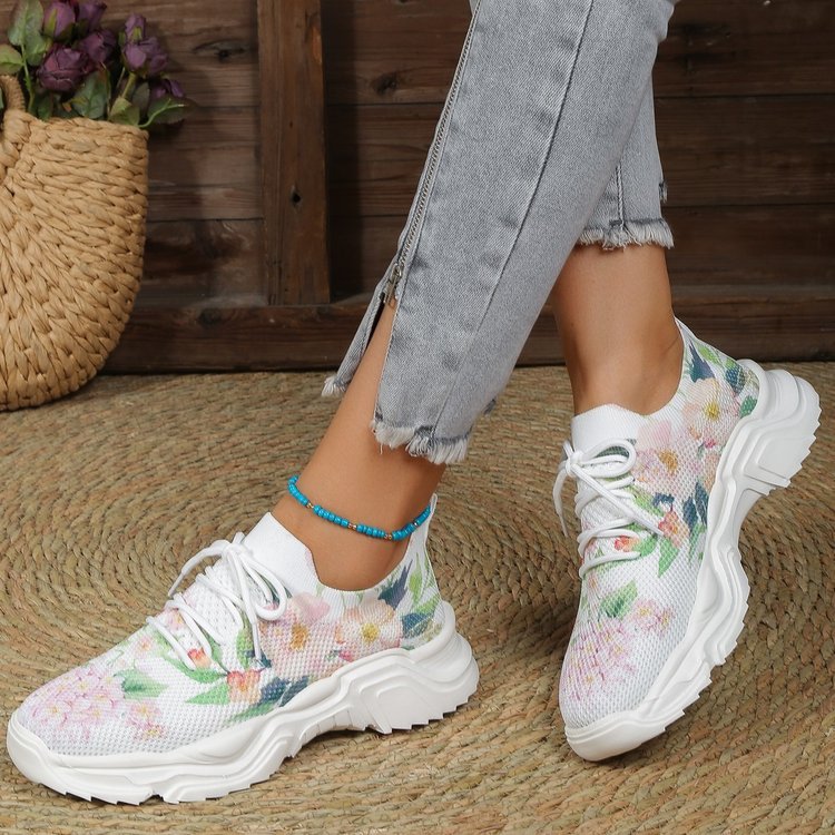 Casual Flower Sports Women's Fashion Flat Single Plus Size Warped Head Lace Up Casual Shoes & Bags