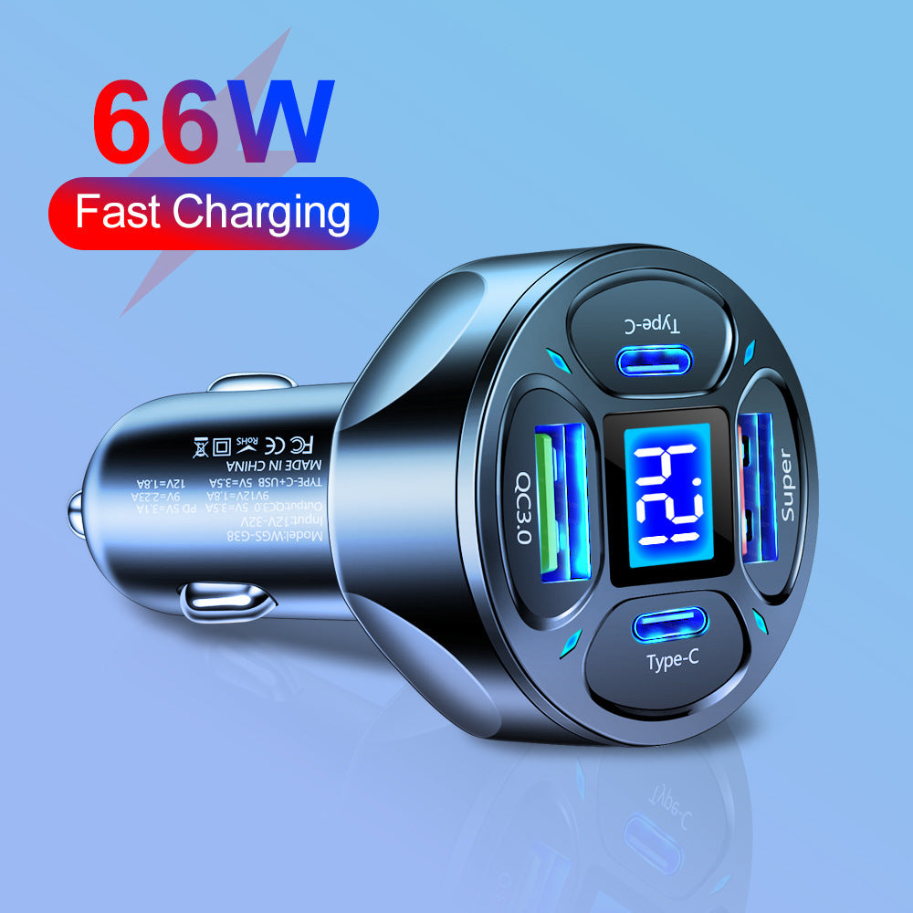 66W 2USB 2Type-c Digital Display Car Charger Support Super Fast Charge Gadgets
