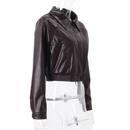 Elegant Retro Zipper PU Leather Jacket apparels & accessories