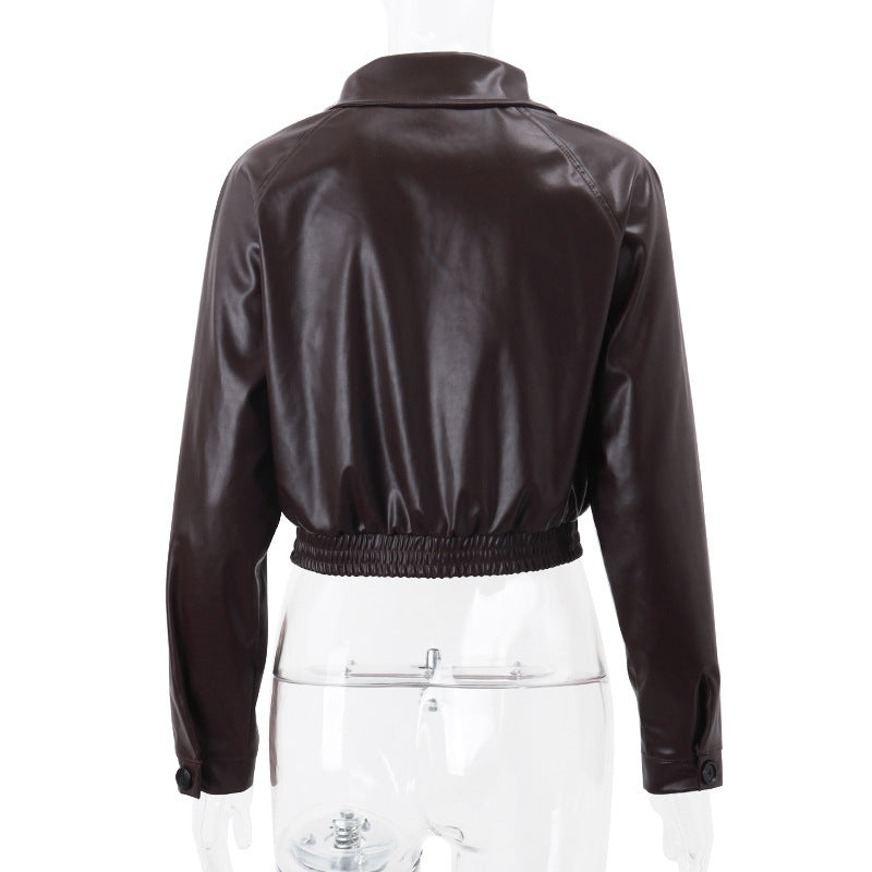 Elegant Retro Zipper PU Leather Jacket apparels & accessories