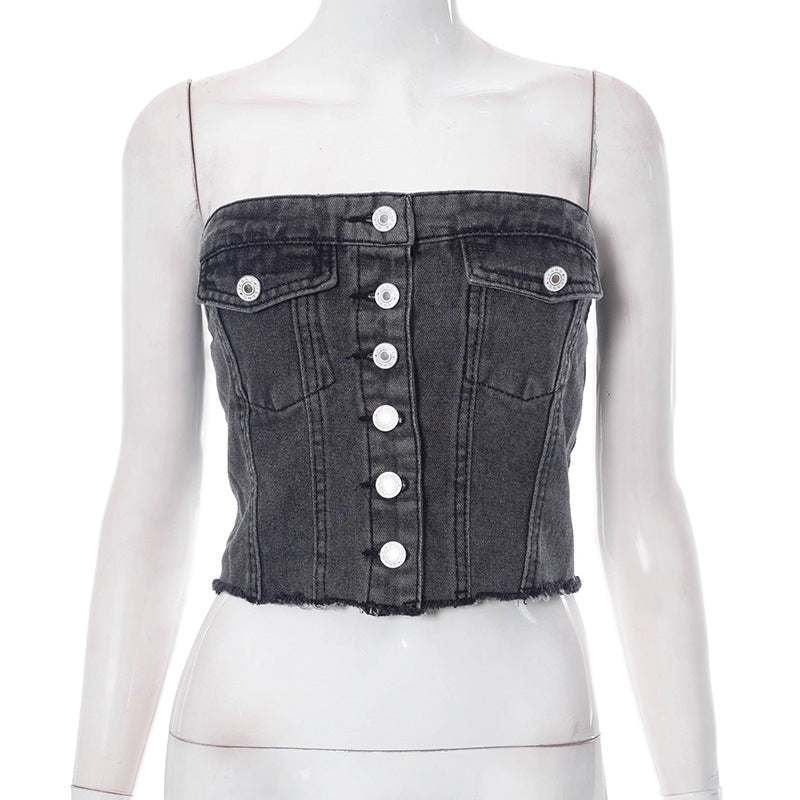 Fashion Denim Button Tank-top Women apparel & accessories