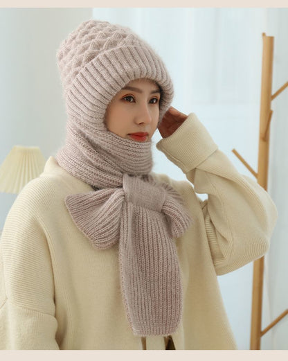 Women's Fleece-lined Scarf And Hat Winter Warm Knitted Hat Scarf scarves, Shawls & Hats