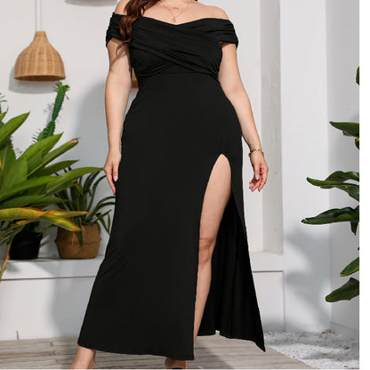 Plus Size Female Split High Waist Elegant Dress Dresses & Tops