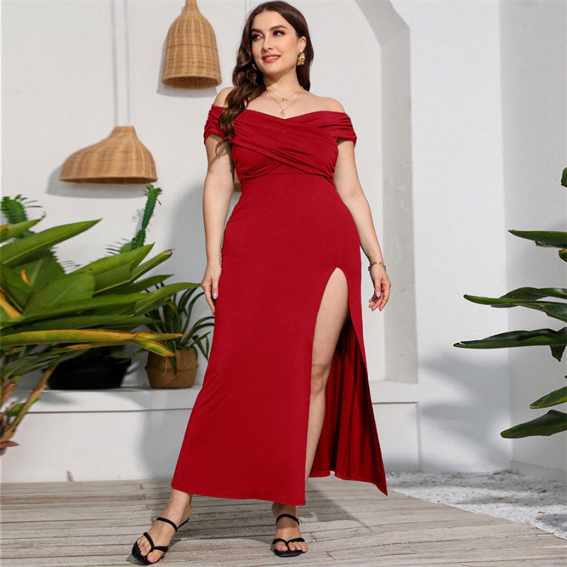 Plus Size Female Split High Waist Elegant Dress Dresses & Tops