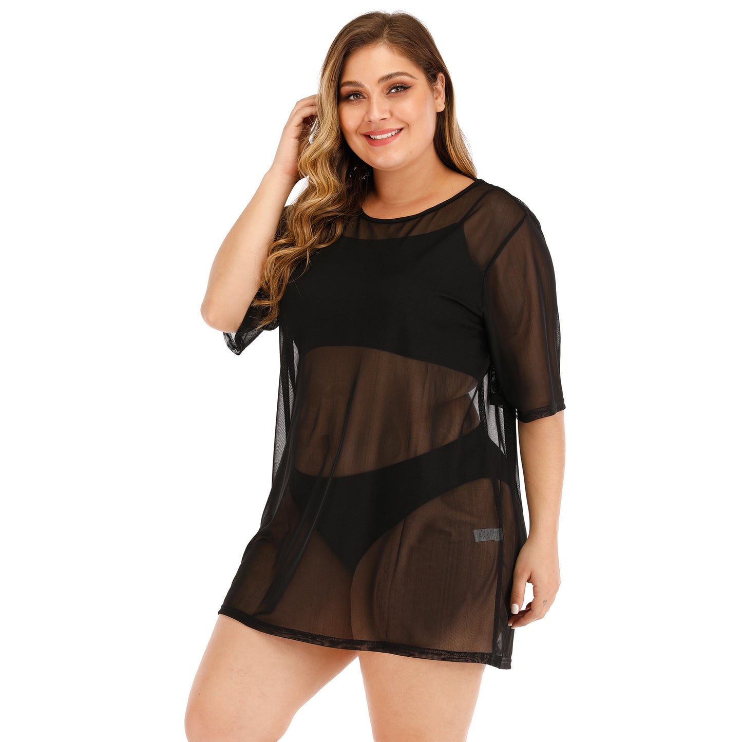 Plus Size Women's Sheer Mesh Beach Bikini Cover Up Dress Dresses & Tops