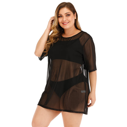 Plus Size Women's Sheer Mesh Beach Bikini Cover Up Dress Dresses & Tops