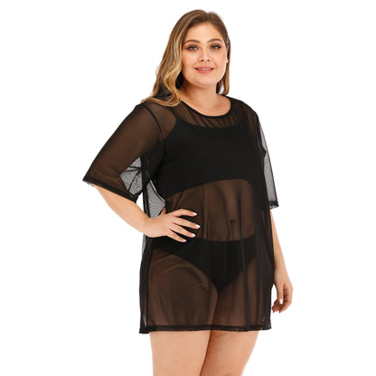 Plus Size Women's Sheer Mesh Beach Bikini Cover Up Dress Dresses & Tops