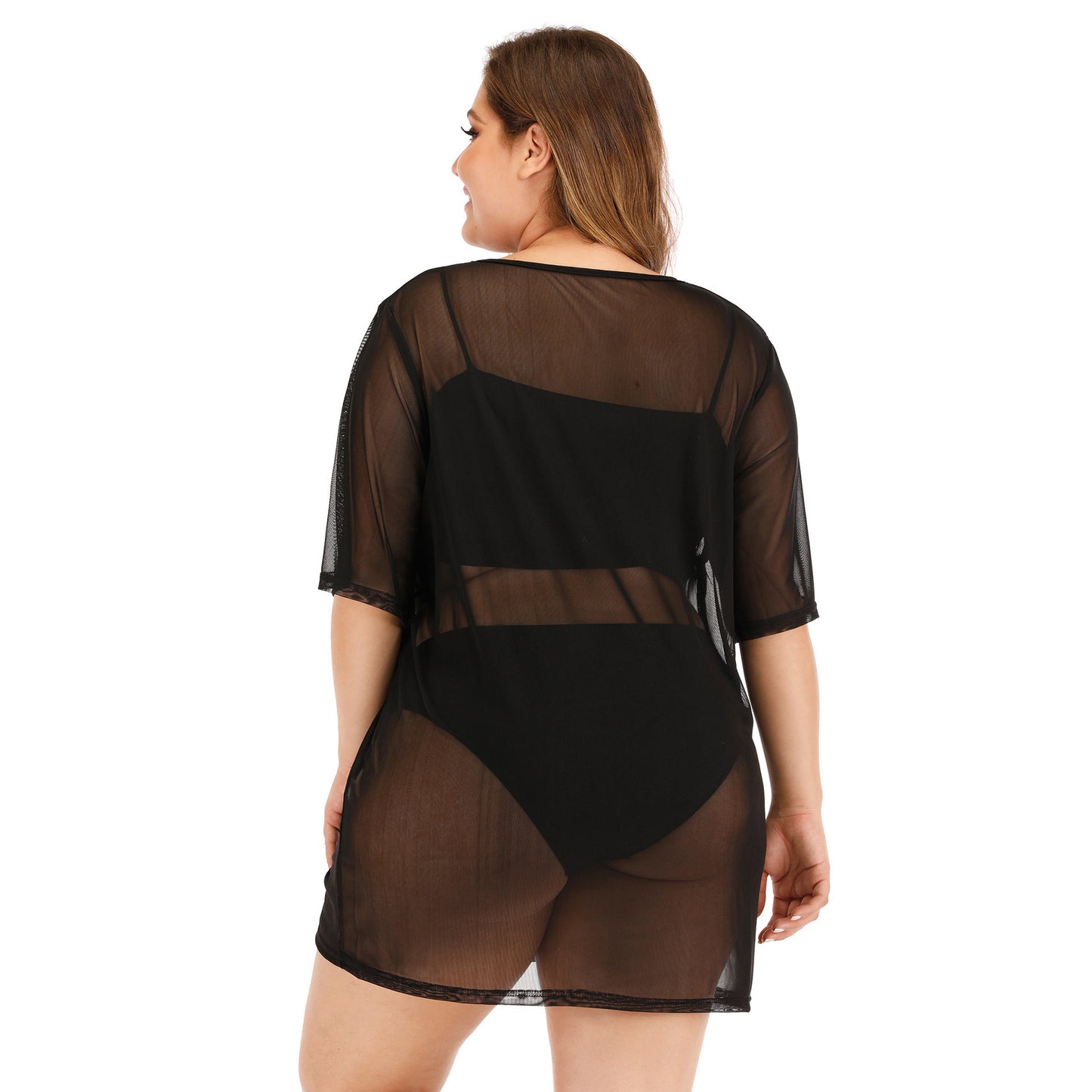 Plus Size Women's Sheer Mesh Beach Bikini Cover Up Dress Dresses & Tops