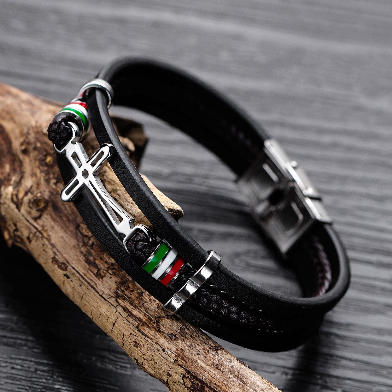 Men's Retro Creative Cross Multi-layer Woven Leather Bracelet Jewelry