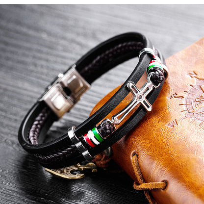 Men's Retro Creative Cross Multi-layer Woven Leather Bracelet Jewelry