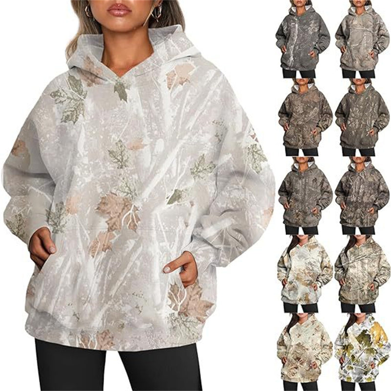 Women's Camouflage Hoodie Maple Leaf Print Oversized apparels & accessories