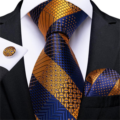 Men's Tie Luxury Black And Gold Striped Silk Woven apparels & accessories