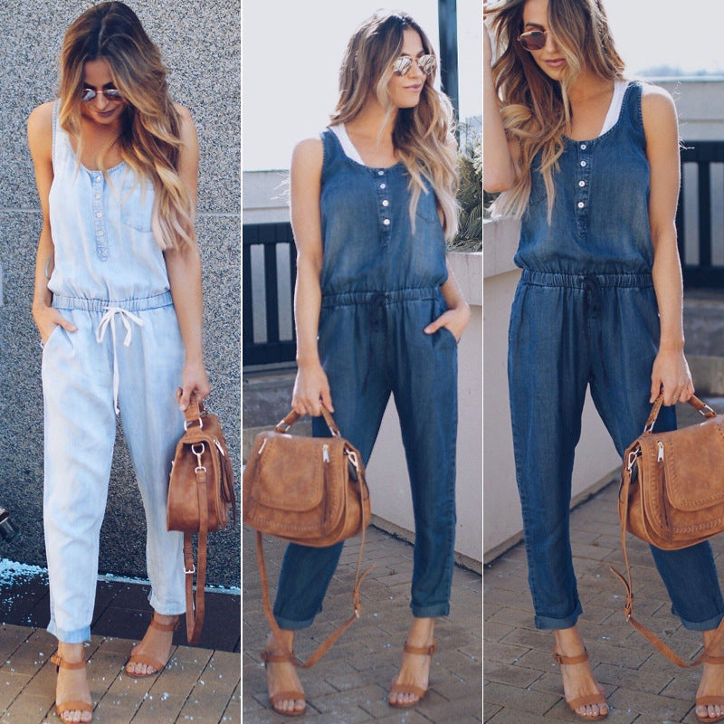 Denim Sleeveless Jumpsuit 0