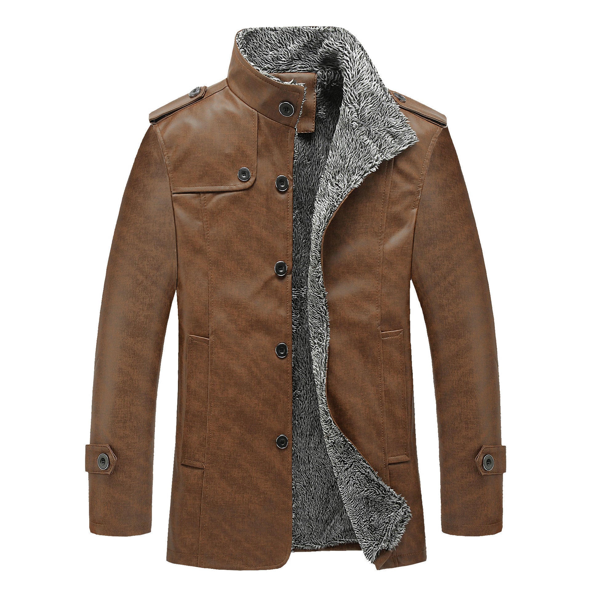 Men's Slim Leather Jacket with Plush Thick Fur apparel & accessories