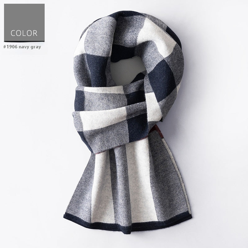 Wool Scarf Men's Winter Plaid Double-sided Scarf Men's Scarves