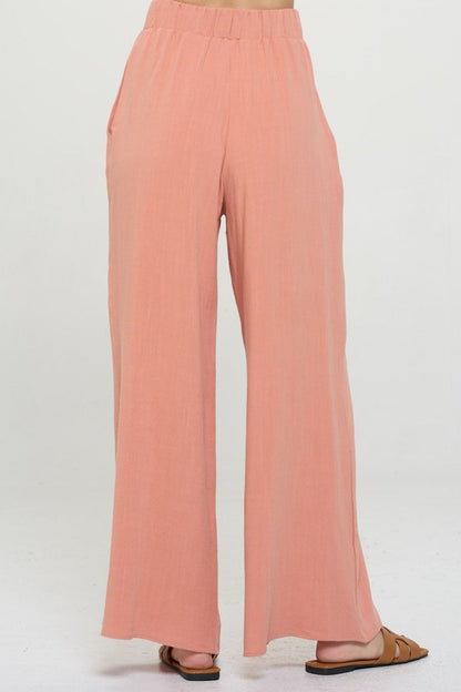 RENEE C Linen Wide Leg Pants with Pockets Bottom wear