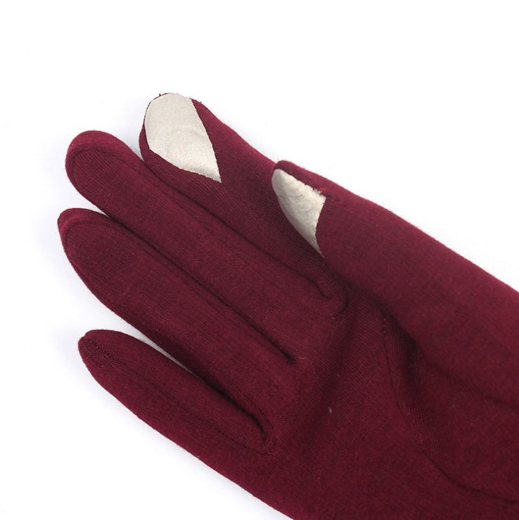 Female Autumn Winter Non-Inverted Velvet Cashmere Full Finger Warm Lace Gloves apparels & accessories