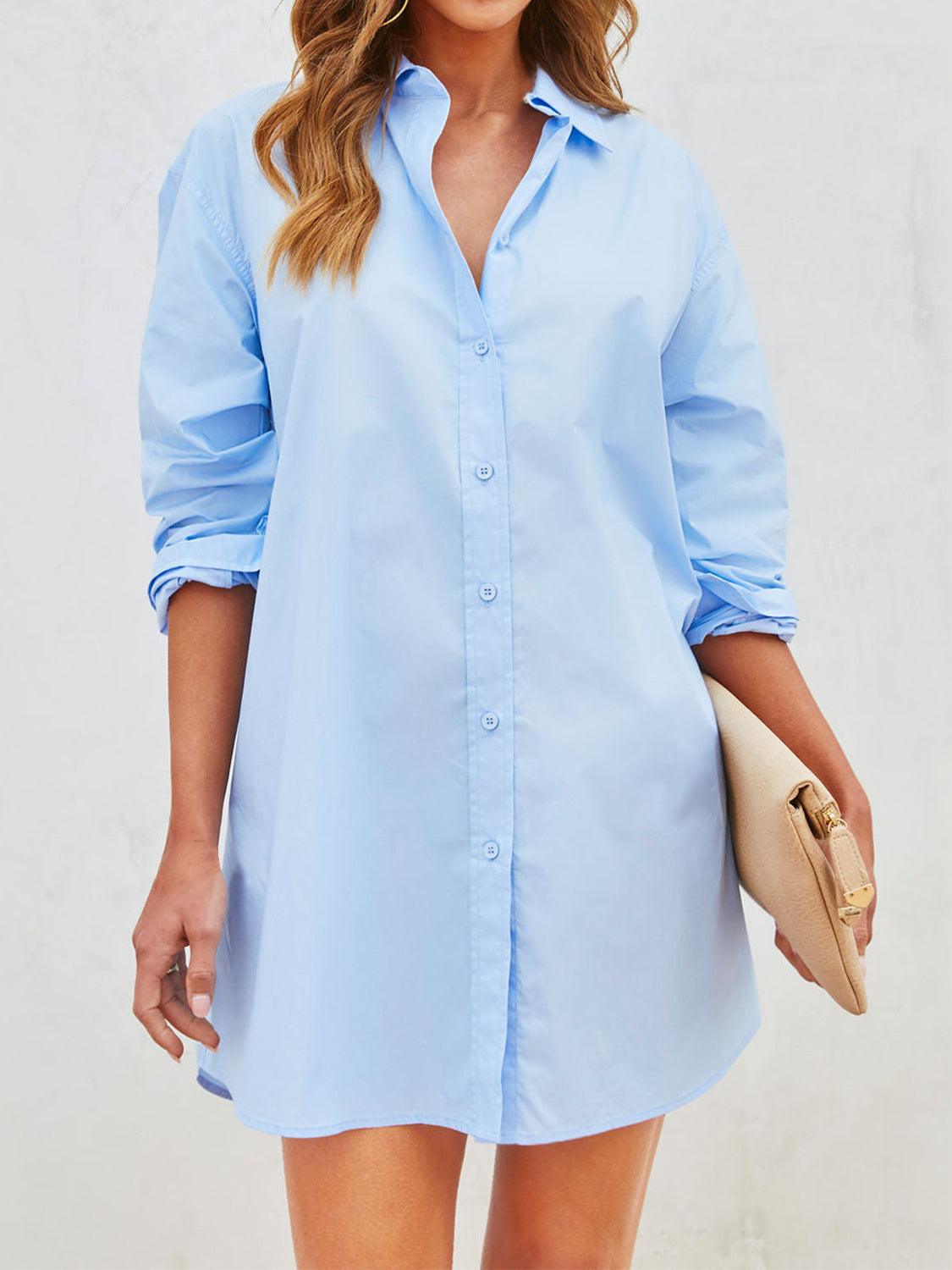 Button Up Long Sleeve Mini Shirt Dress apparel & accessories