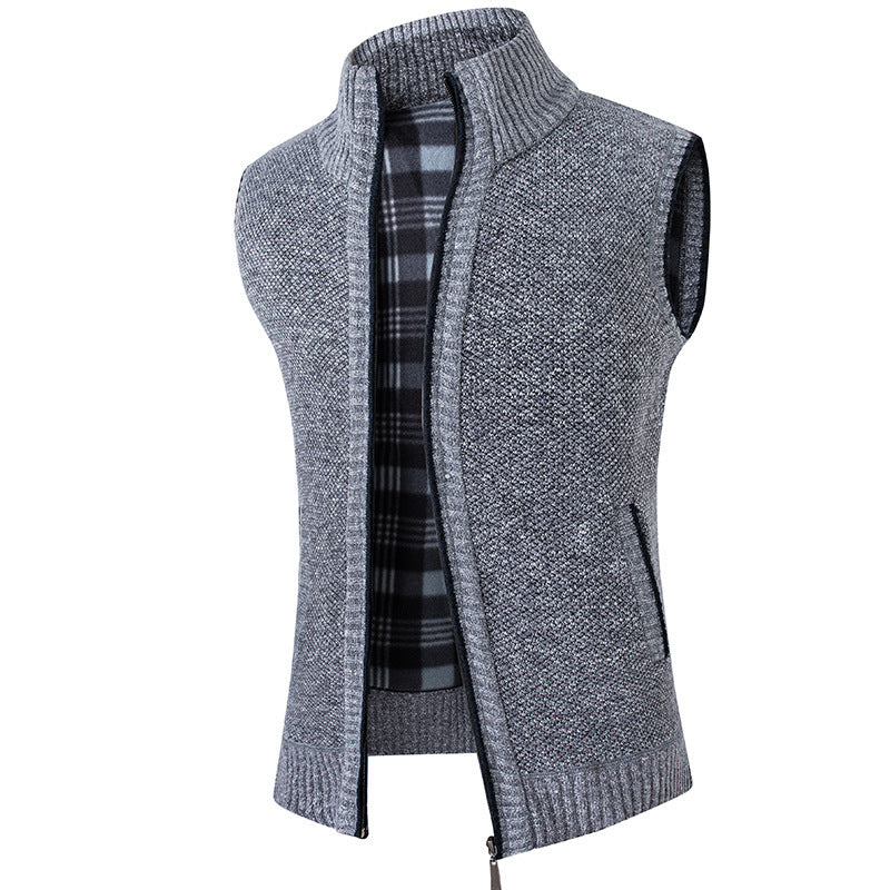 Cardigan Sweater Vest Man Stand Collar Fleece-lined Thickened men's clothing