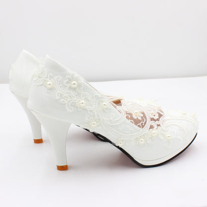 Lace High Wedding Shoes With White Low Heels Shoes & Bags