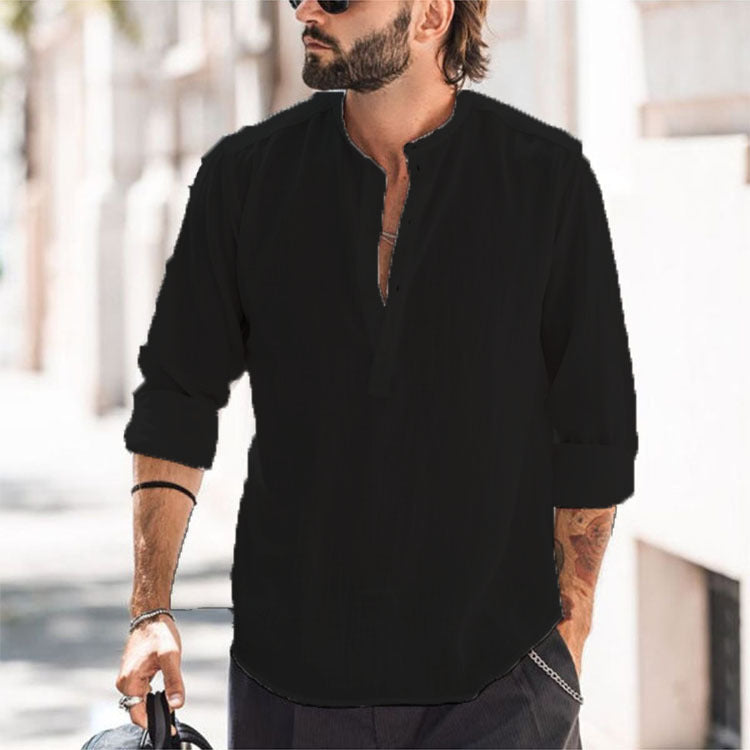 Men's Casual Stand-up Collar Long-sleeved Shirt men's clothing