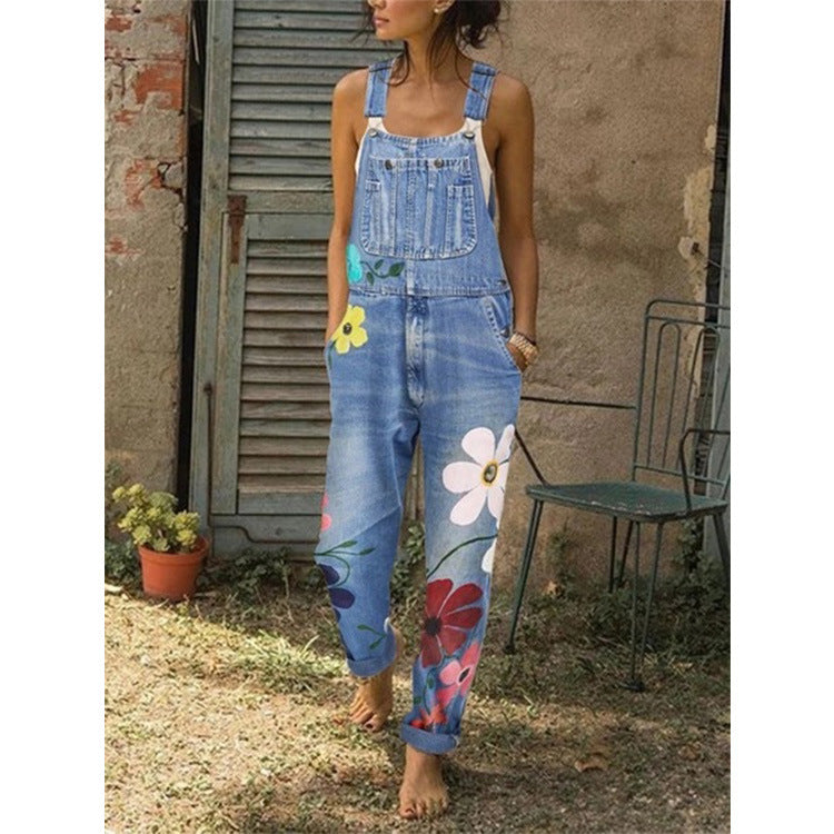 Denim overalls printed washed denim overalls apparel & accessories