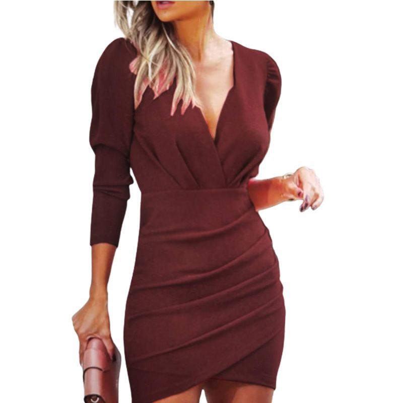 Thin Women's Solid Color Hedging Long Sleeve Dress apparel & accessories