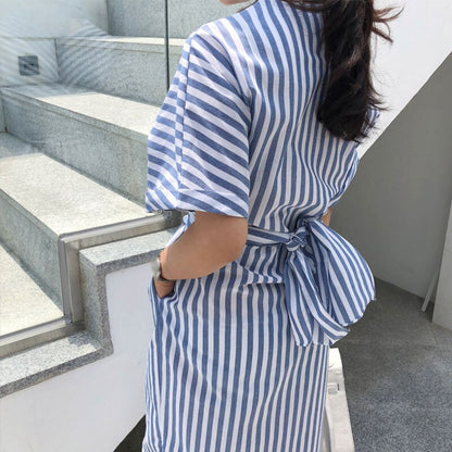 Fashion striped cross-tie dress with front slit skirt apparel & accessories
